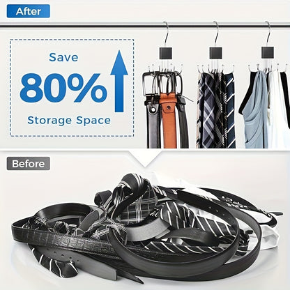 Space-Saving 360° Rotating Belt Hanger – Durable Metal Organizer for Belts, Scarves, Ties and More – Ideal for Closet, Wardrobe, Home and Dorm Storage