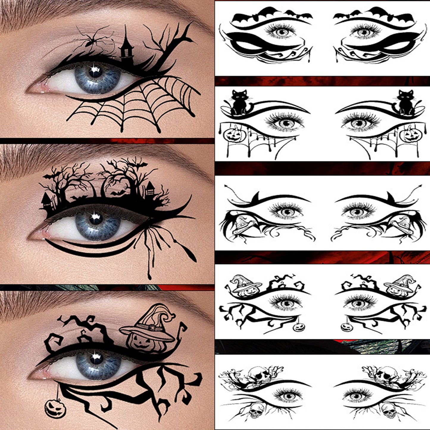 10 Pieces Halloween Removable Temporary Eye Tattoo Stickers – Realistic, Waterproof, Sweatproof, 2-Day Wear – Essential for Halloween Makeup