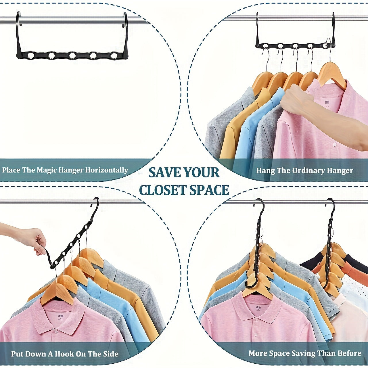 10PCS Magic Hangers – Space-Saving Closet Organizer for Heavy Clothes, Sturdy Plastic Multi-Hangers for Clothing Store