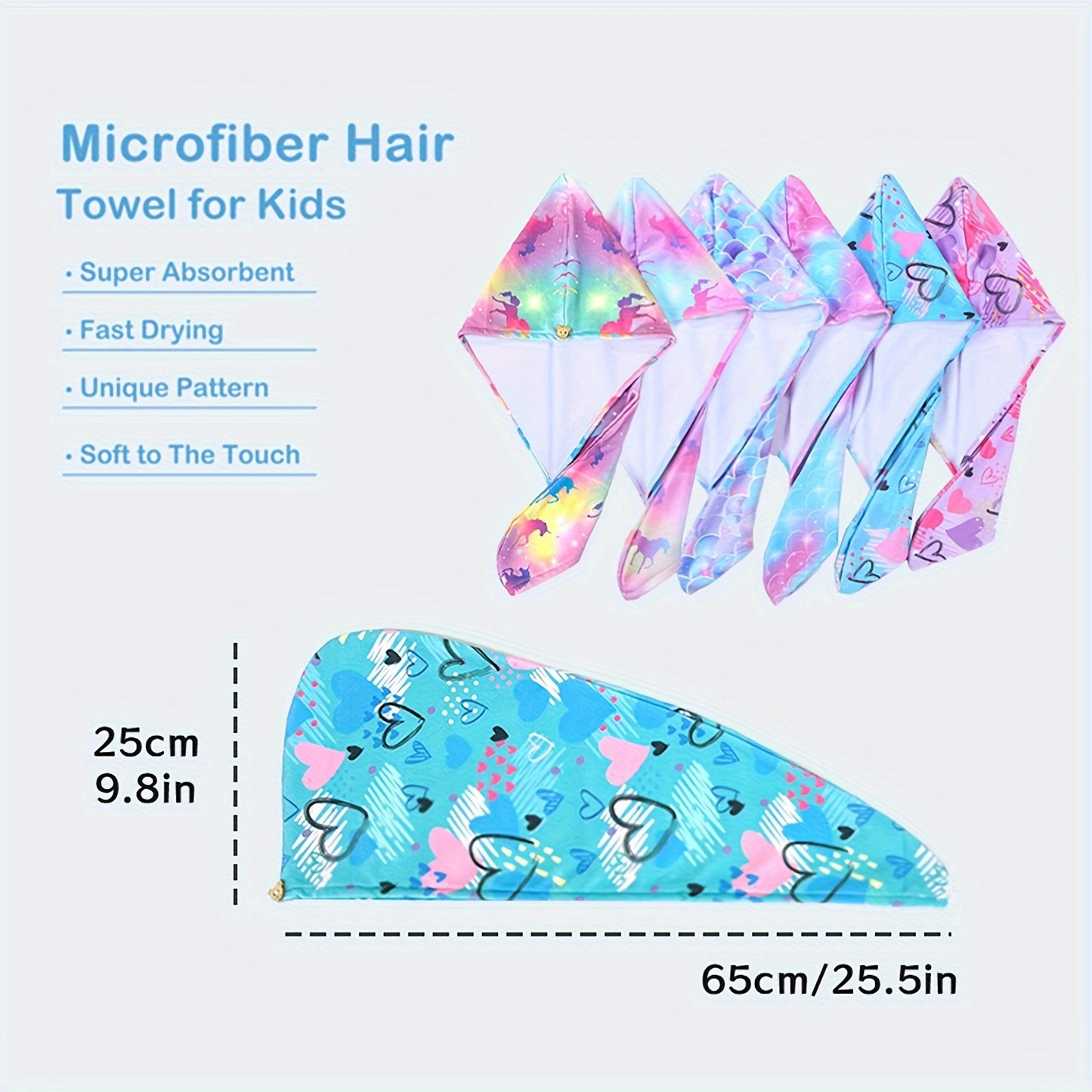 Cute Geometric Hair Wrap Towel for Girls - Quick-Drying Microfiber Turban, Super Soft and Absorbent, Suitable for Long and Short Hair