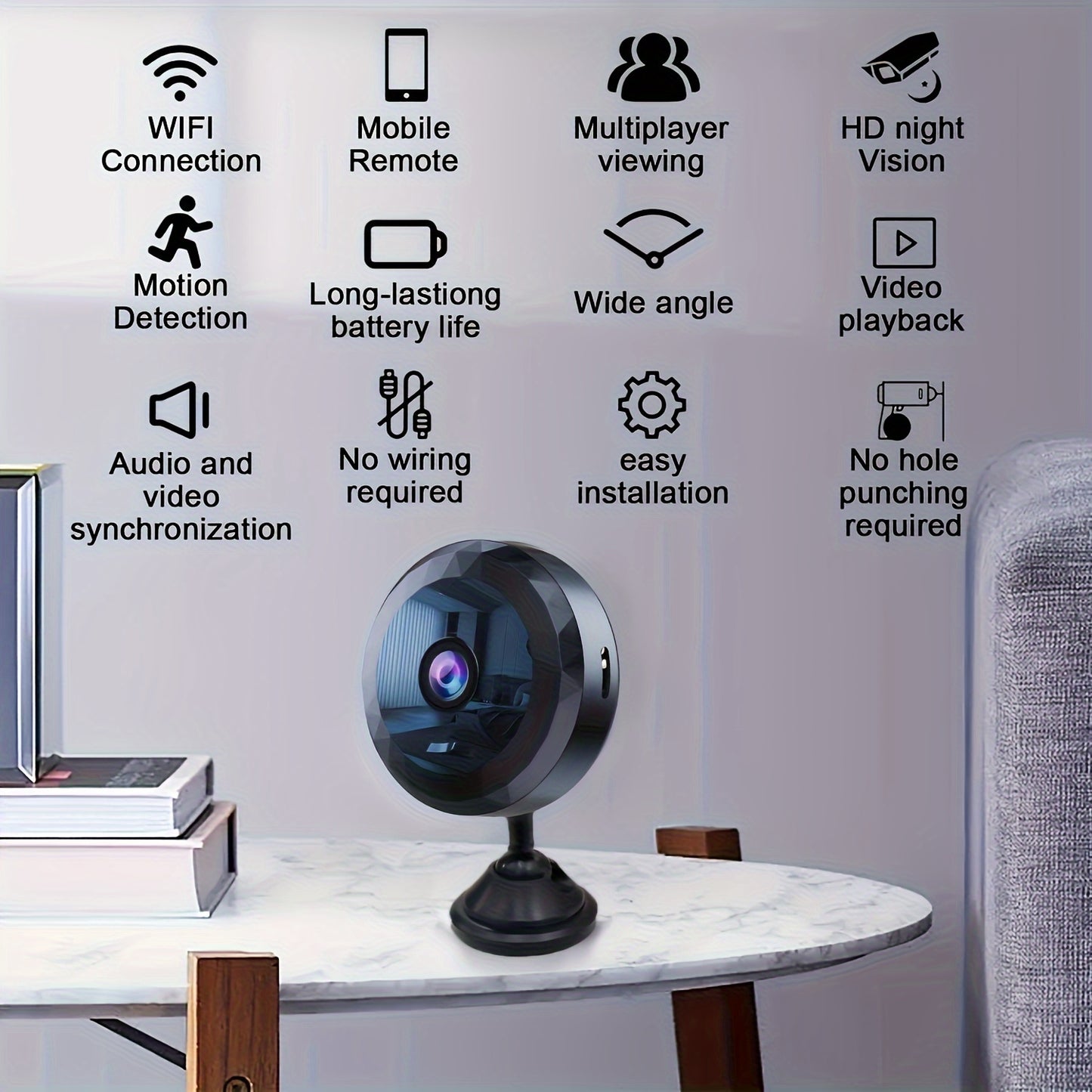 Wireless Mini WiFi Security Camera: Night Vision, Motion Detection, Rechargeable Battery, Easy to Mount and App-Controlled