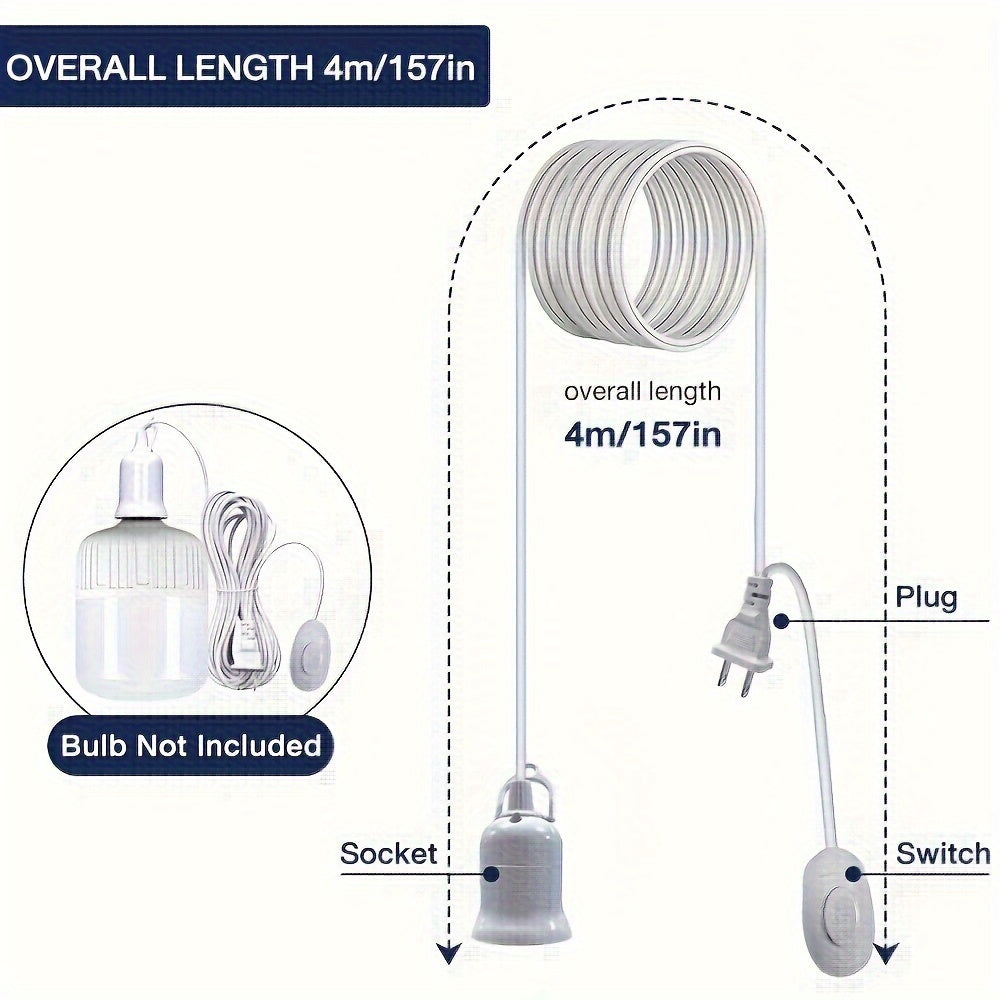 Pendant Light Socket Kit – 1pc/2pcs Keso Hanging Lamp Socket for E26/E27 Bulbs, 13.12ft Cord with On/Off Switch, White (Bulb Not Included)