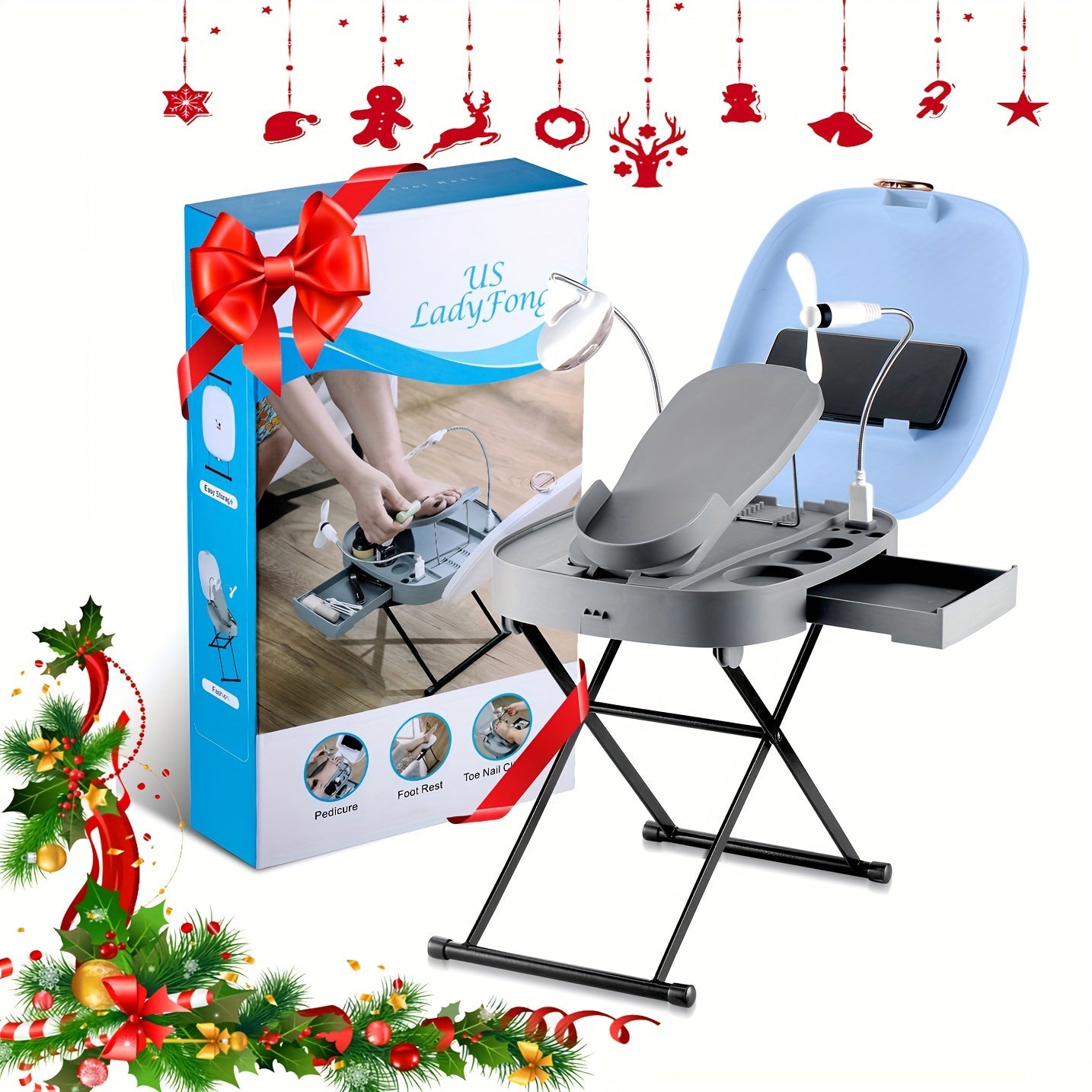 Adjustable Pedicure Stool for Home Use - Perfect Birthday Gift for Mom from Daughter, Son, Kids - Foot Rest and Pedicure Tools