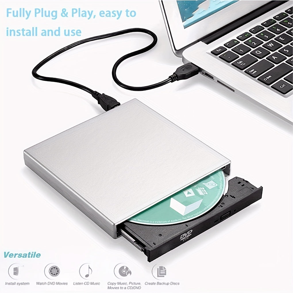 External CD DVD Drive for Laptop – Portable Slim USB 2.0 CD/DVD Burner Player, Compatible with Windows, Linux, and Mac OS