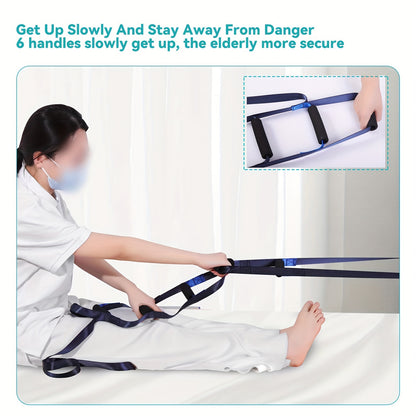 Bed Ladder Sit-Ups Assist Strap with 6 Hand Grips - Adjustable Portable Pull-Up Helper for Elderly, Seniors, Pregnant, and Disabled