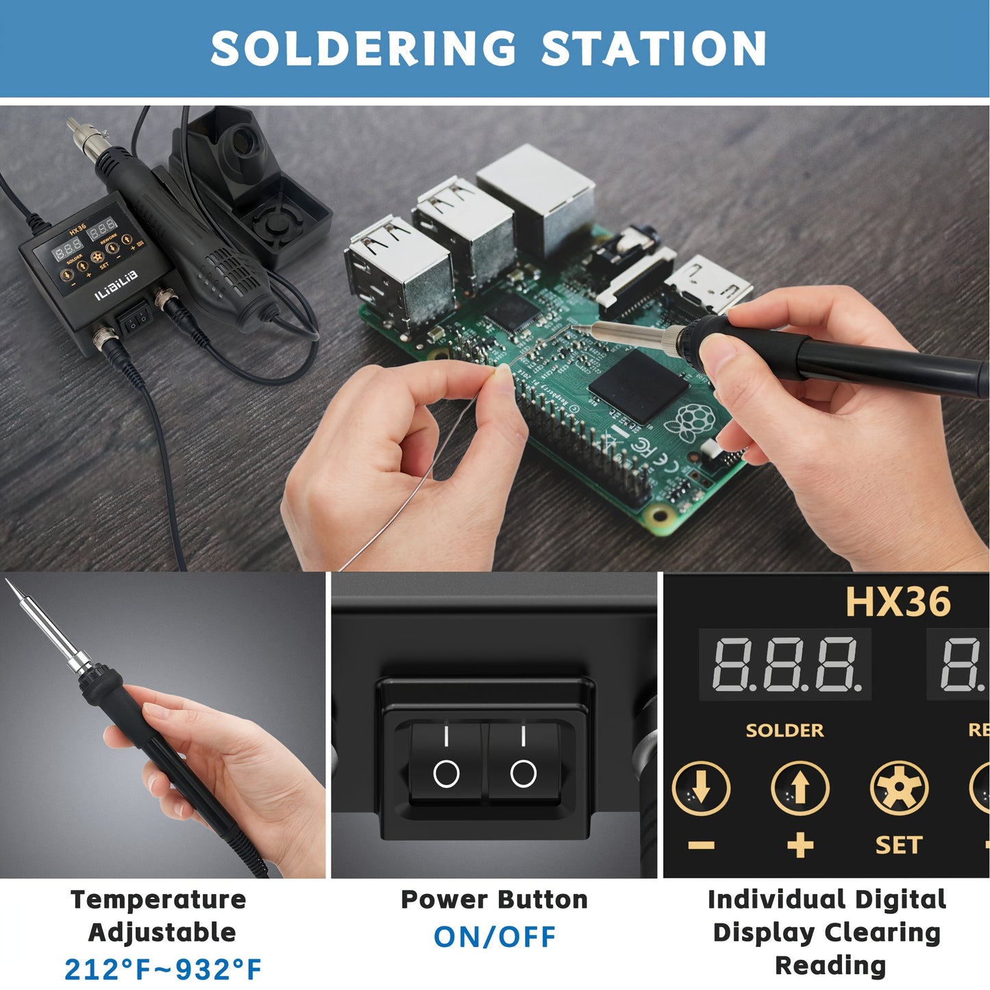 600W Digital Soldering Station Kit by ILibILib – Includes Solder Iron and Hot Air Gun Rework Tool