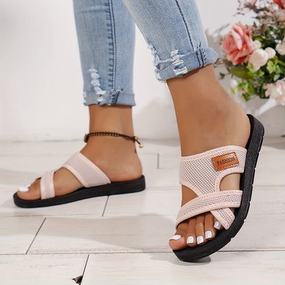 Women's Hollow Mesh Slide Sandals - Casual Open Toe Flat Summer Shoes, Lightweight and Comfortable