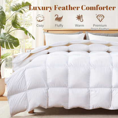 Luxurious Goose Feather Down Comforter – Soft, Fluffy, Medium Warmth All-Season Duvet Insert, Breathable and Hypoallergenic, Machine Washable