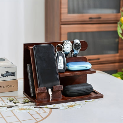 Wooden Desk Organizer with Phone Dock, Charging Station, Wallet Compartment, Watch Holder and More - Perfect Men's Gift for Anniversary, Birthday, and Father's Day