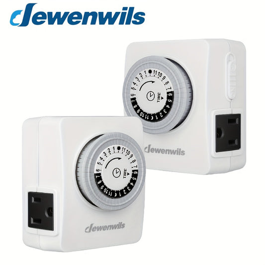 2 Pack DEWENWILS 24-Hour Mechanical Indoor Timer - Programmable Plug-in with 2 Grounded Outlets, Daily On/Off Cycle - Model HIMT12W