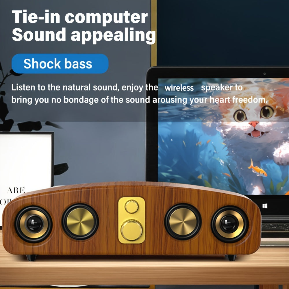 Wireless Portable Speakers – Loud Stereo and Subwoofer, Wood Grain Design, Perfect for Parties and Gifts