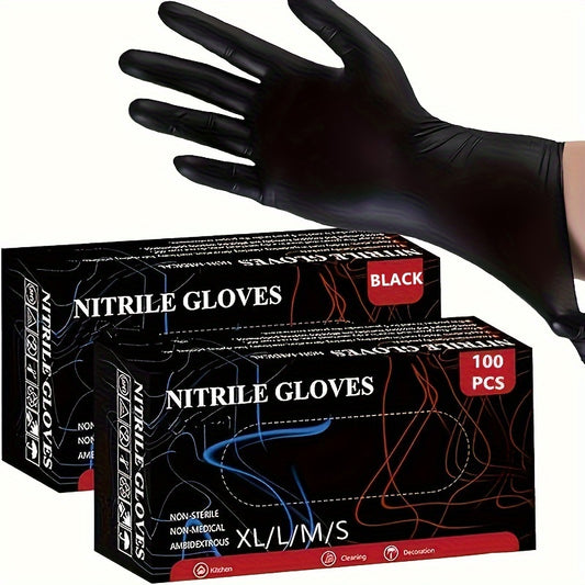 Black Nitrile Gloves - 20/50/99/100pcs Durable Non-Slip Textured Fingertip Gloves | Ideal for Kitchen Cleaning, Tattoo, Hair Dyeing, Pet Care, Beauty Salons, Household Chores | Disposable, Latex-Free