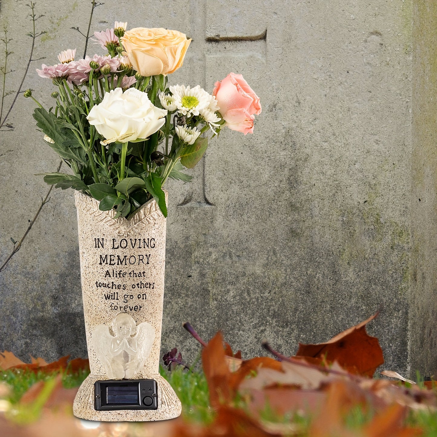 Solar Powered LED Cemetery Vase with Detachable Spike – Rechargeable, Weather-Resistant Memorial Gravestone Decoration for Fresh or Artificial Flowers – Thoughtful Memorial Gift