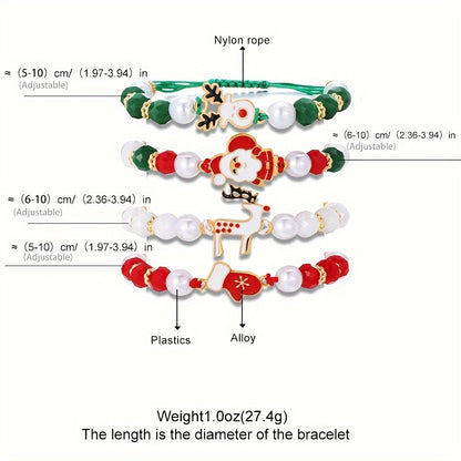 4pcs Festive Christmas Charm Bracelet Set - Santa, Reindeer & Gloves Designs with Soft Clay Beads and Drawstring Closure - Perfect Holiday Gift for Friends and Family