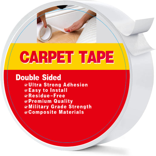 Heavy Duty Double Sided Carpet Tape - 1.89 in x 10 Yds, Strong Adhesive, Removable, Waterproof, for Hardwood Floors and Indoor/Outdoor Use, Ideal for Area Rugs, Stairs and Bathroom Mats, White