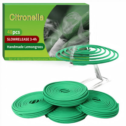 48 Pack Citronella Incense Coils with Holder - Natural Lemongrass Scent for Outdoor Use, Poolside, Patio, and Camping