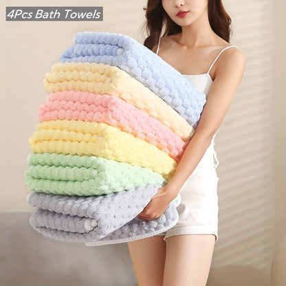 4-Pack Waffle Weave Bath Towels – Ultra-Absorbent Quick-Dry Microfiber Towels for Adults – Soft, Durable Spa & Gym Towels – 80% Polyester, 20% Polyamide, Unscented