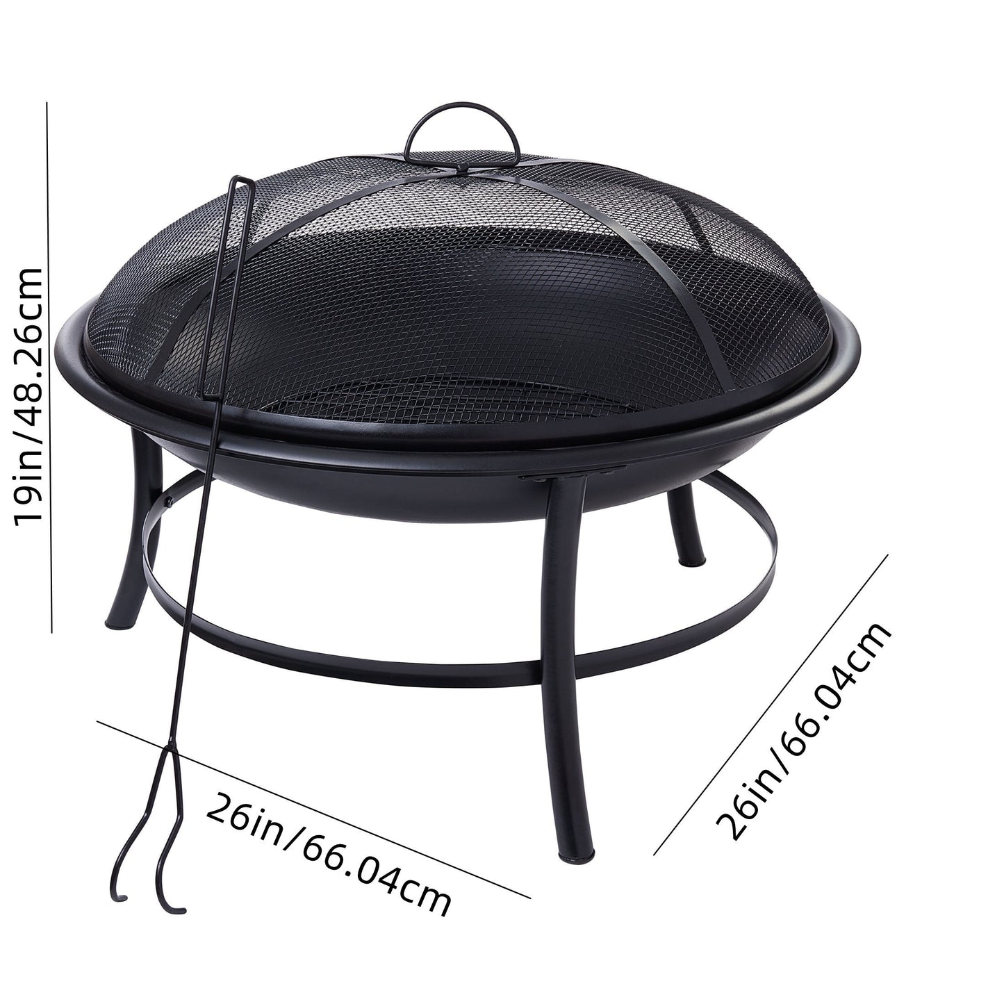 26" Round Black Iron Outdoor Wood Burning Fire Pit - Durable and Stylish Backyard Heating