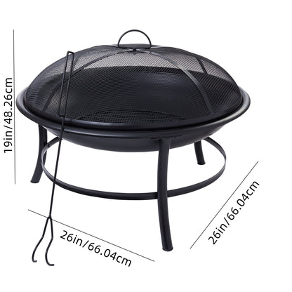 26" Round Black Iron Outdoor Wood Burning Fire Pit - Durable and Stylish Backyard Heating