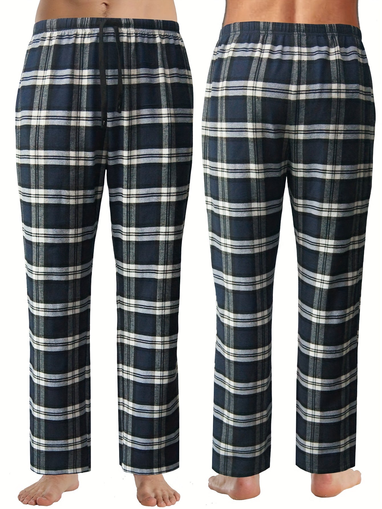 3 Pack Men's Plaid Drawstring Pants - Casual Polyester with Elastic Waistband, Side Pockets, Regular Fit, Woven Fabric, All-Season Home Wear