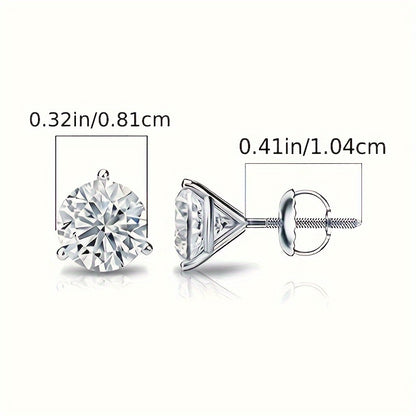 925 Sterling Silver 7mm Round Cubic Zirconia Stud Earrings - Screw Back Design - Perfect Valentine's Day Engagement Jewelry Gift