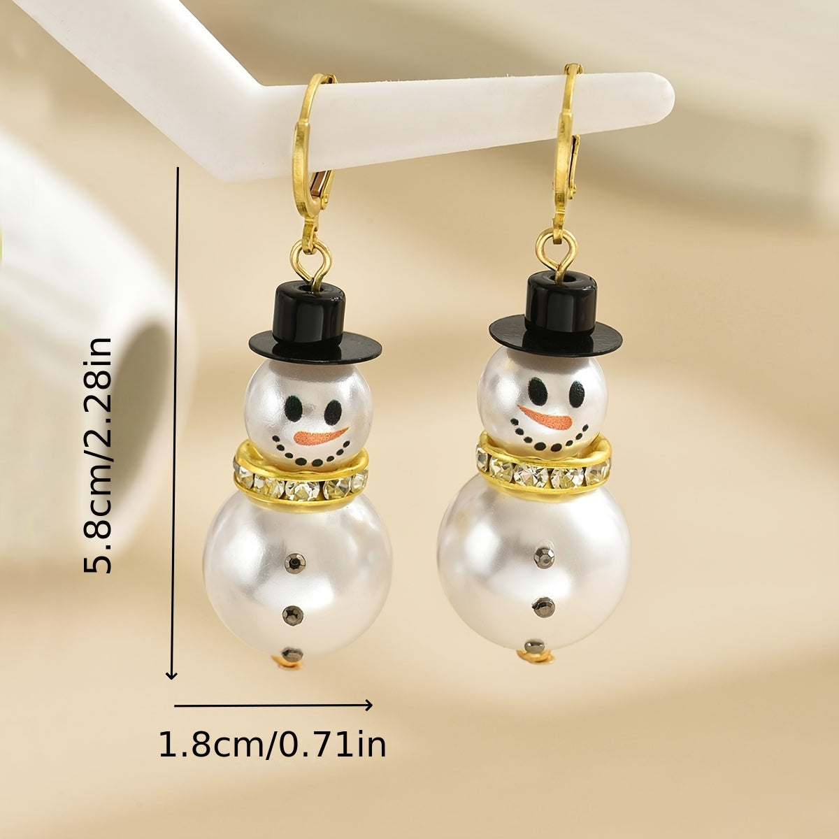 18K Gold Plated Snowman Drop Earrings - Festive Christmas Dangle Earrings with Imitation Pearls and Gemstones for Women