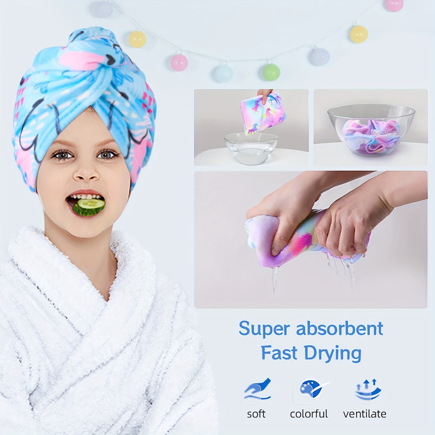 Cute Geometric Hair Wrap Towel for Girls - Quick-Drying Microfiber Turban, Super Soft and Absorbent, Suitable for Long and Short Hair