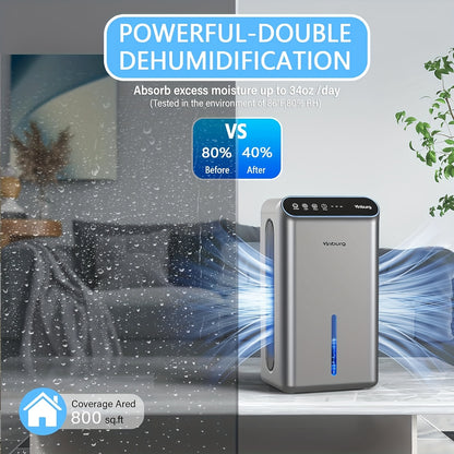 85 OZ Large Capacity Compact Dehumidifier - Auto Shut Off, Timer, 7-Color LED, Drain Hose | Efficient Moisture Removal, 800 Sqft Coverage for Bathroom, Bedroom, Small Spaces | Energy-Saving, Whisper Quiet