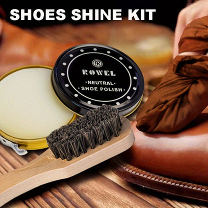 8pcs Premium Faux Fur Shoe Shine Kit - PU Case with Polish, Brushes, and Cloth for Boot Care (Cloth Color May Vary)