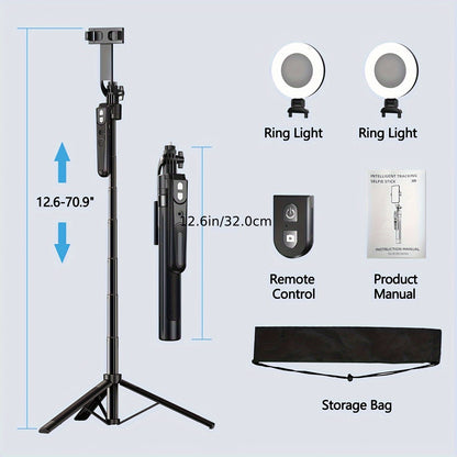 70.9" Phone Tripod with Auto Face Tracking - 360° Rotation, Motion Sensor, Remote, and Phone Holder for 4"-7" Phones, Perfect for Vlogging, Live Streaming, and Video Recording