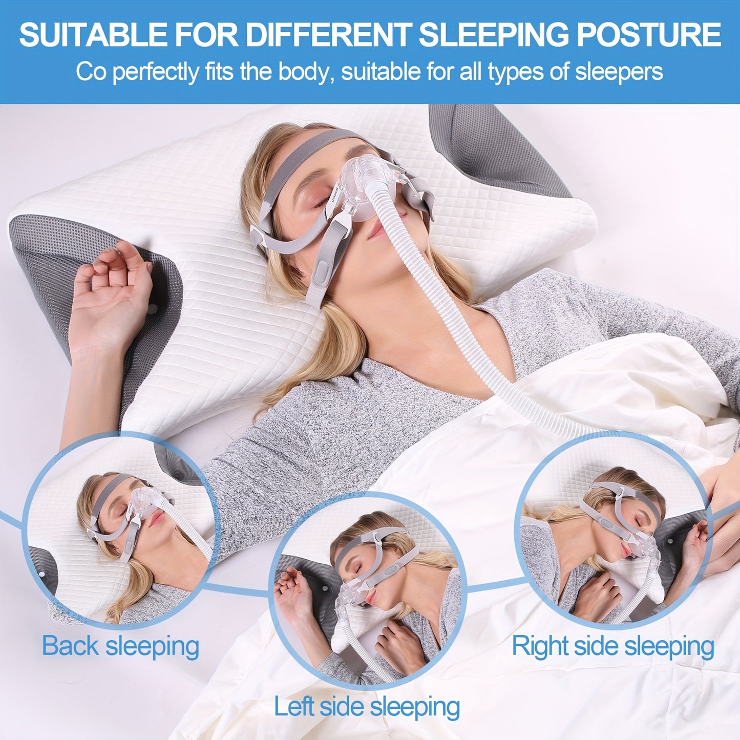 Memory Foam Pillow for Side Sleepers - Cervical Pillow for Relaxation and Sleep Apnea, CPAP Pillow to Reduce Air Leak, Hose Tangle, and Mask Pressure