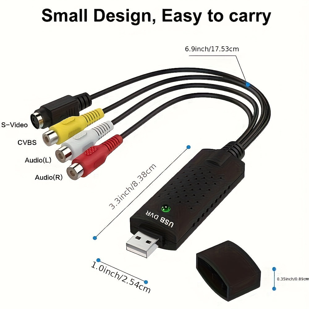 VHS to Digital Converter – USB 2.0 Video Capture Card for VHS, Mini DV, Hi8, DVD, VCR – Mac and PC Compatible, Supports Windows and Android