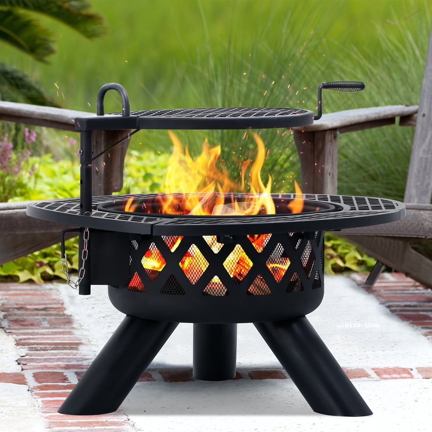 Large Round Wood Burning Fire Pit – Backyard BBQ Grill with Cooking Grate, Durable Black Finish, Outdoor Gathering Centerpiece for Camping, Patio, Garden