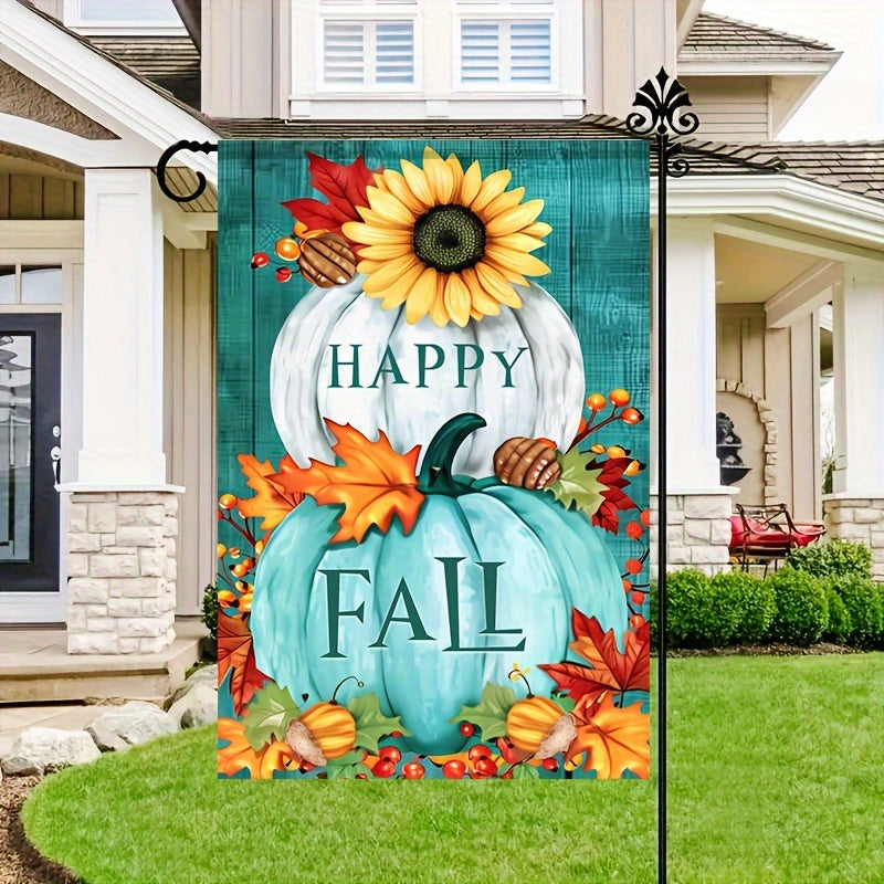 Autumn Bliss Garden Flag - 12x18 Inch, Double-Sided with Pumpkins, Sunflowers, and Maple Leaves Design, Durable Polyester for Fall, Game Day, and Farmhouse Decor, Outdoor Yard and Terrace Accent (Flagpole Not Included)