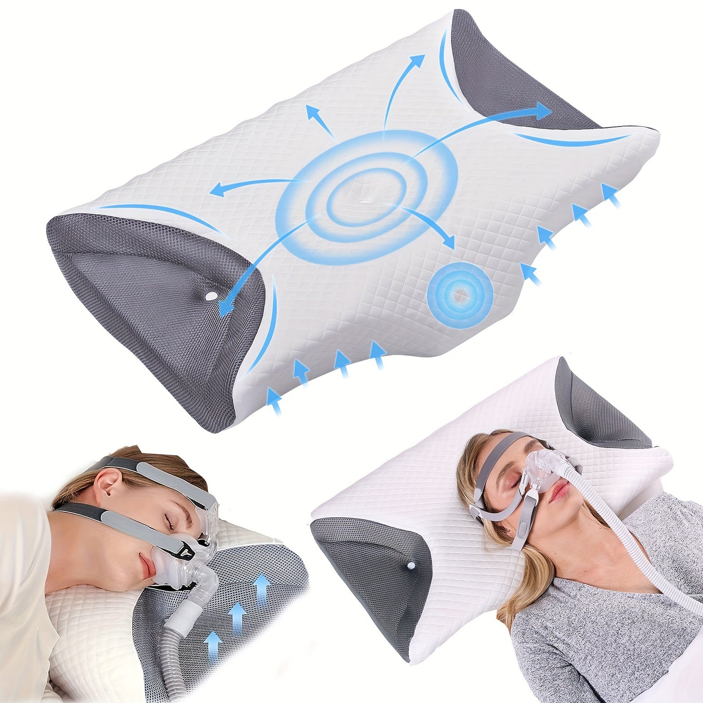 Memory Foam Pillow for Side Sleepers - Cervical Pillow for Relaxation and Sleep Apnea, CPAP Pillow to Reduce Air Leak, Hose Tangle, and Mask Pressure