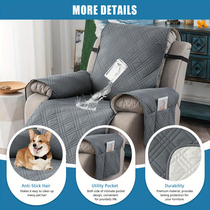 1pc Recliner Chair Cover - Non-Slip Slipcover with Pocket, Washable Furniture Protector for Pets, Easy to Install and Care