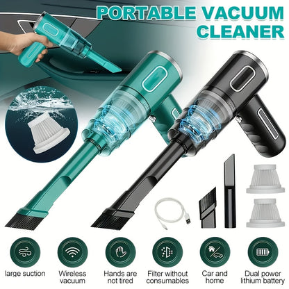 120W Portable Car Vacuum Cleaner – Rechargeable Handheld Wireless Automotive Dust Catcher with Cyclone Suction