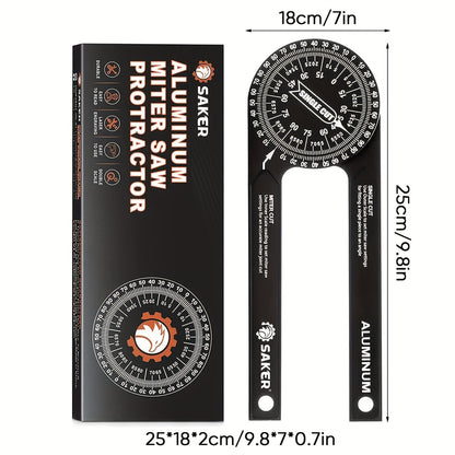 7 Inch Saker Protractor Master - High-Precision Laser Angle Finder, Aluminum, Black Finish - Ideal for Carpenters, Plumbers and Building Trades