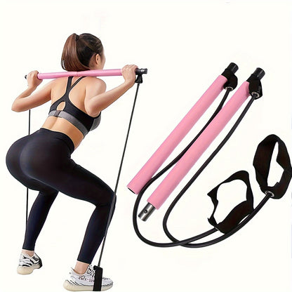 Portable Multifunctional Pilates Fitness Bar – Adjustable Tension Rope, Detachable Design for Fitness, Yoga, Shaping, Stretching – Home Workout, Gym Exercise, and Travel