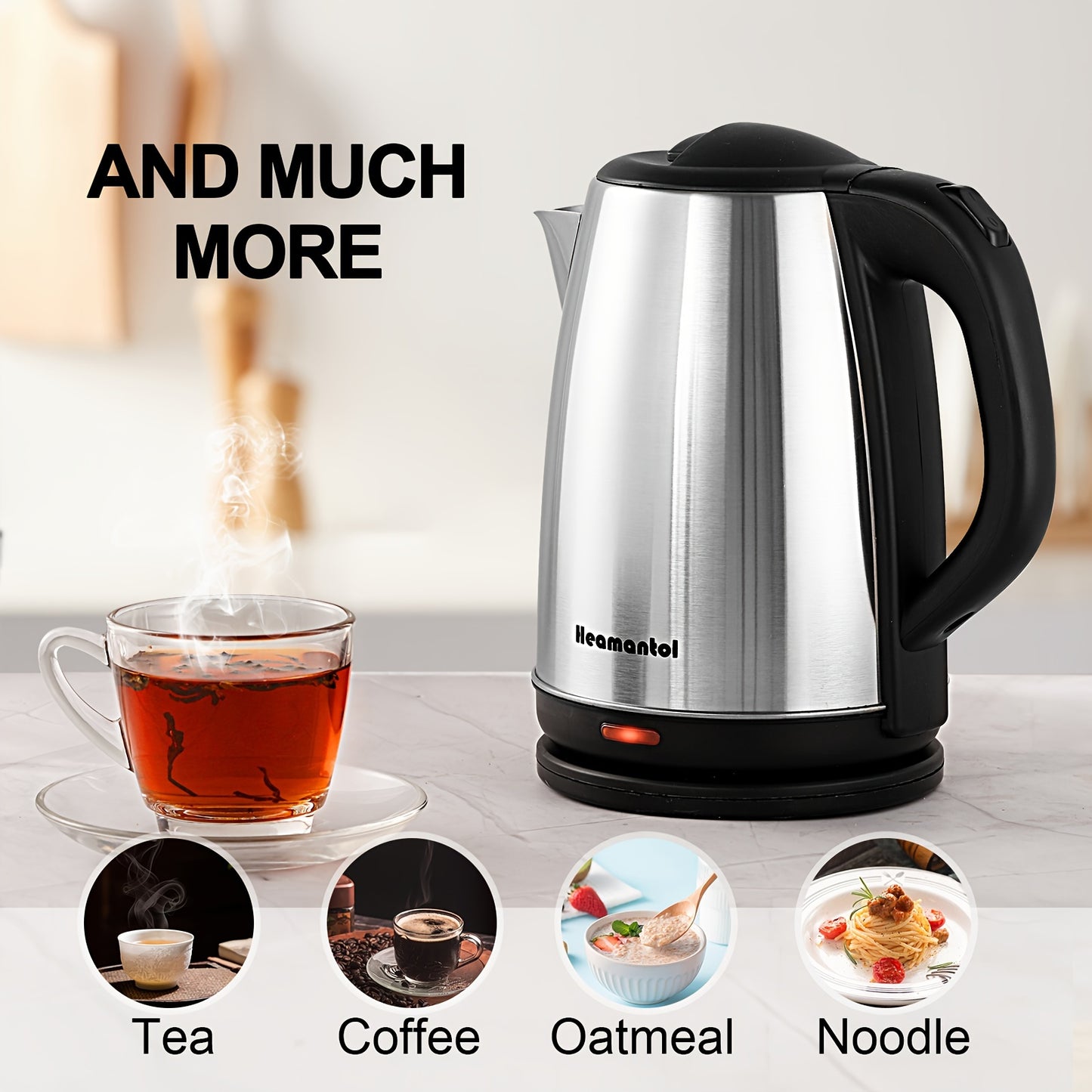 Electric Kettle – 1.8L Hot Water Boiler with Auto Shut Off & Boil-Dry Protection, Stainless Steel Double Wall, BPA Free, Cordless with Heating Base and LED Indicator