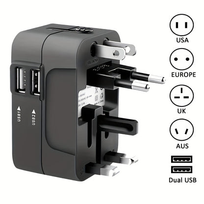 Universal Travel Adapter – All-in-One Quick-Charge Wall Charger with Dual USB Ports – Essential for USA, EU, UK, AUS