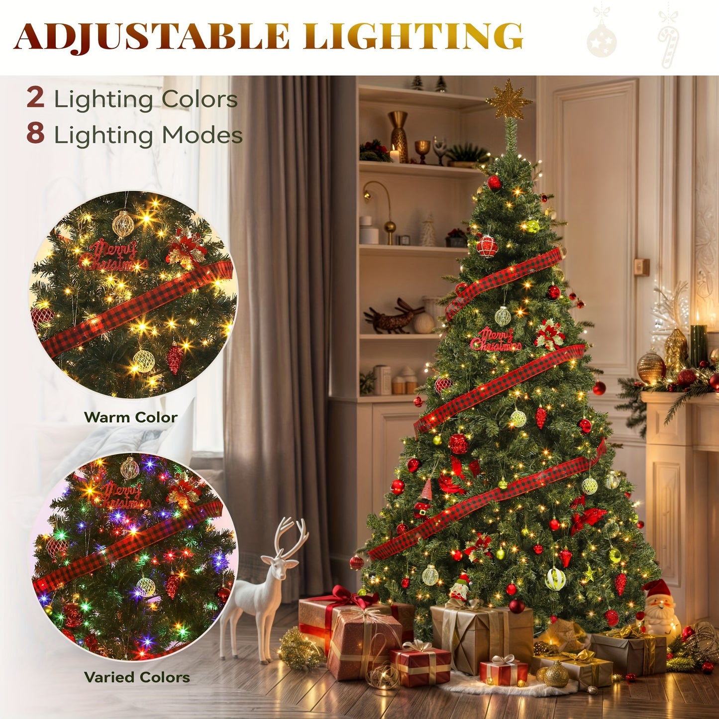 6ft Pre-Lit Artificial Christmas Tree - 880 Branch Tips and 250 Lights for Holiday Parties, Homes, and Offices