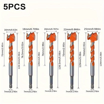 5 Piece Carbide Drill Bit Set for Wood and Locks – 45 Gauge Steel Hex Shank Precision Boring Tools