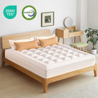 Guessky Queen Size Pillow Topper + Gel Memory Foam Mattress – 1 Inch Cooling Pillow Top and 2 Inch Gel Memory Foam, 3 Inch Dual Layer Topper for Pressure Relief and Soft Comfort