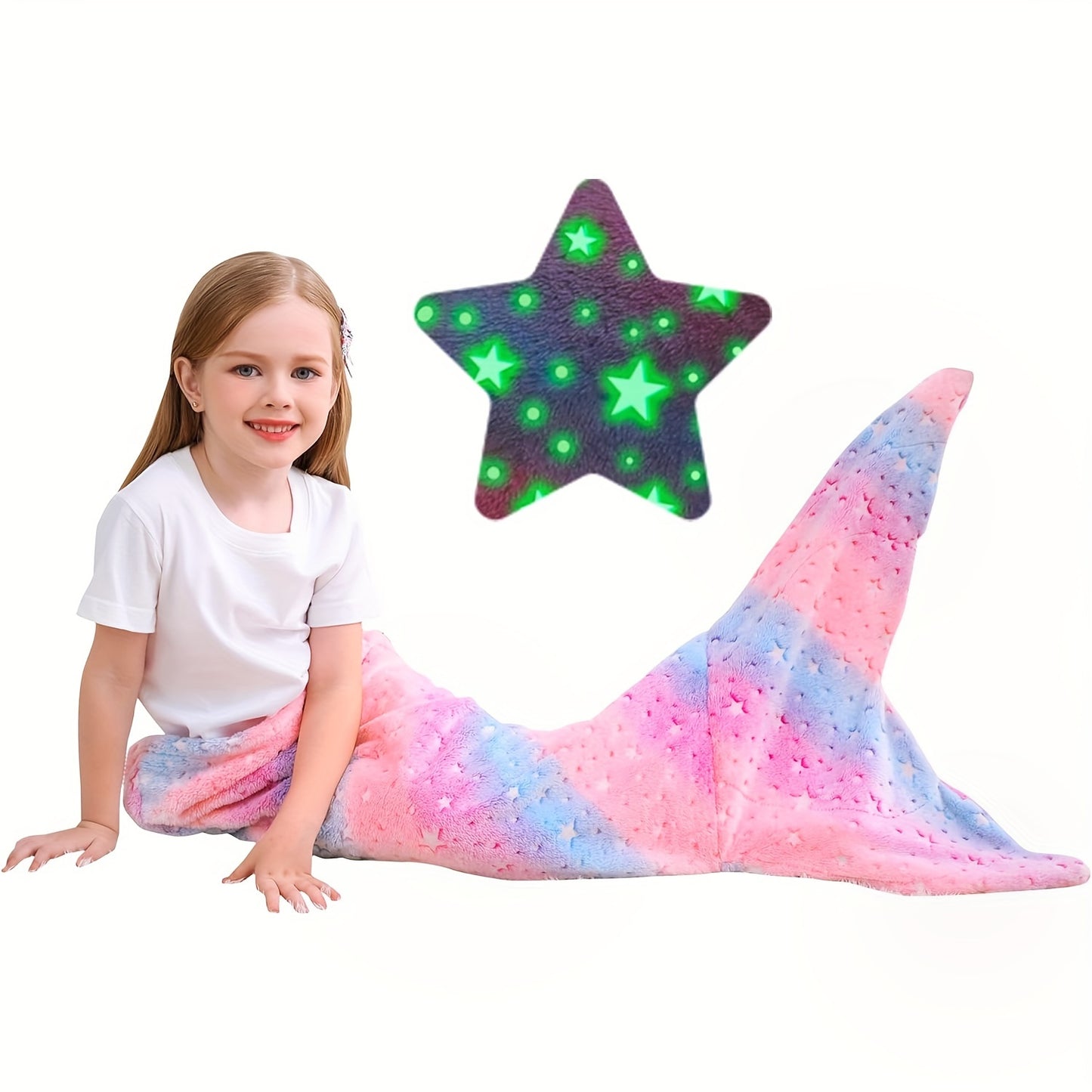 Glowing Mermaid Tail Blanket - Plush Wearable Blanket for Teens and Adults, Soft Flannel Fleece, Suitable for All Seasons, Perfect for Birthday Decorations