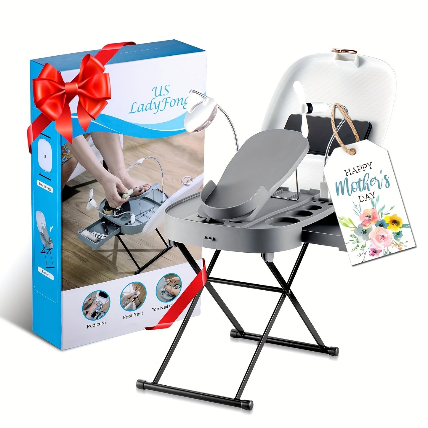 Adjustable Pedicure Stool for Home Use - Perfect Birthday Gift for Mom from Daughter, Son, Kids - Foot Rest and Pedicure Tools