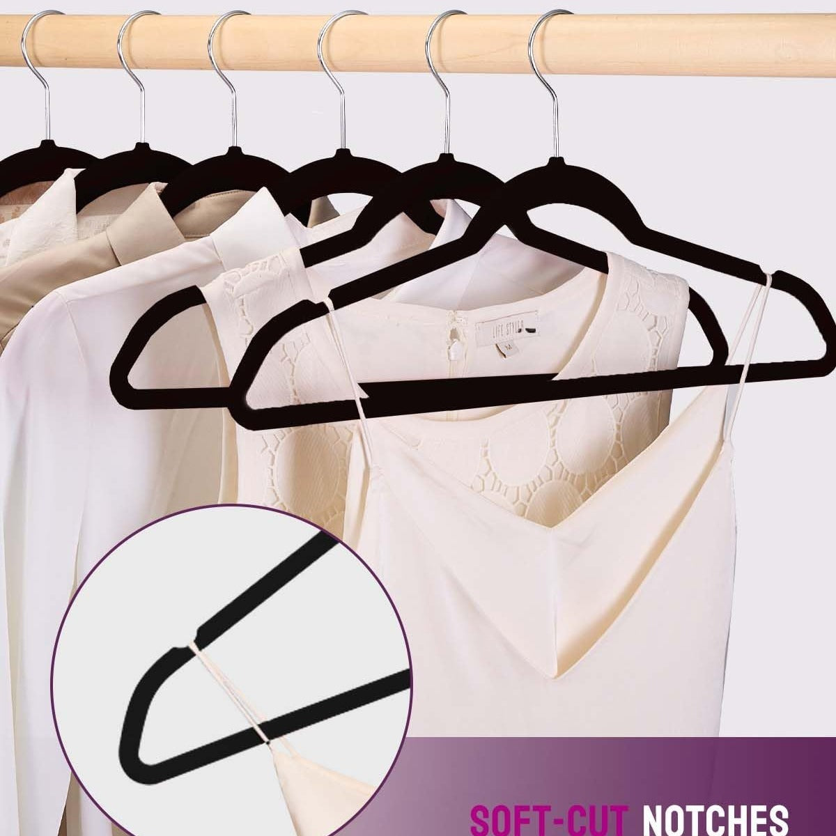 20/30/60 Pack Velvet Hangers - Premium Non-Slip Felt Hangers with Sturdy Black/White Finish - Heavy Duty Coat and Suit Hangers with Space-Saving 360° Rotating Rose Gold/Galvanized Metal Hook