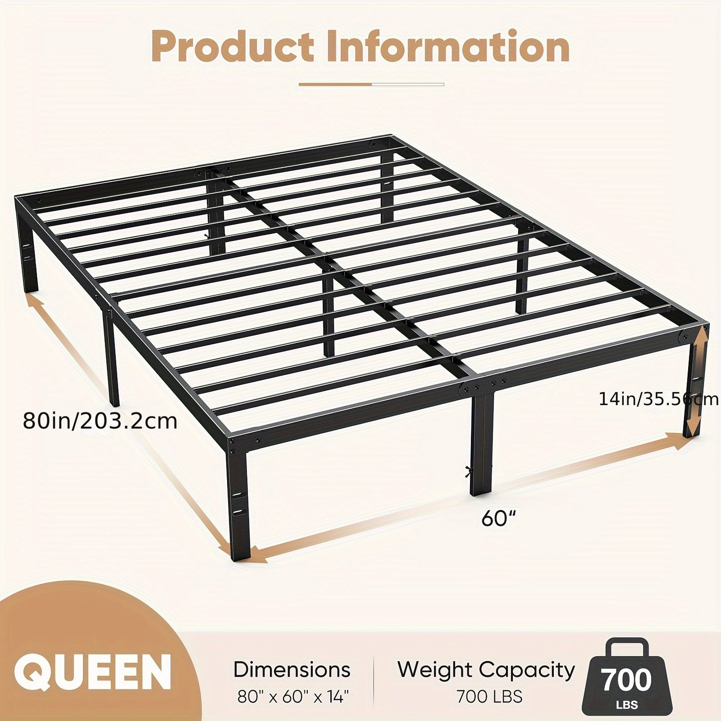 Bed Frame - Metal Platform Bed with Steel Slat Support, 4 Sizes, No Box Spring Needed, Storage Space Under Frame, Easy Assembly, Black