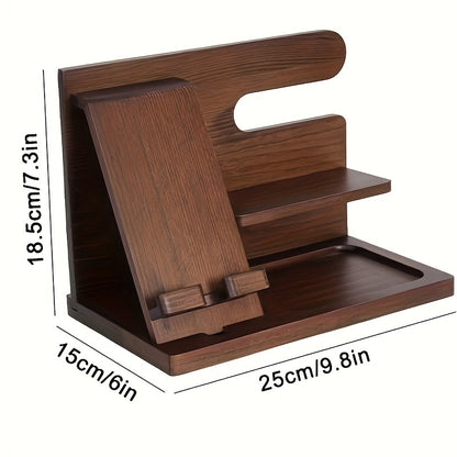 Wooden Desk Organizer with Phone Dock, Charging Station, Wallet Compartment, Watch Holder and More - Perfect Men's Gift for Anniversary, Birthday, and Father's Day