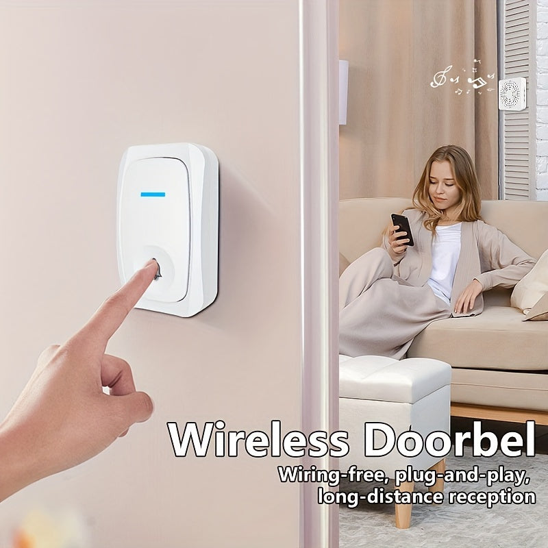 Wireless Doorbell with 38 Smart Tones – Outdoor Electronic Doorbell, USB Rechargeable, Remote Control, Elderly Alarm, and Wireless Calling